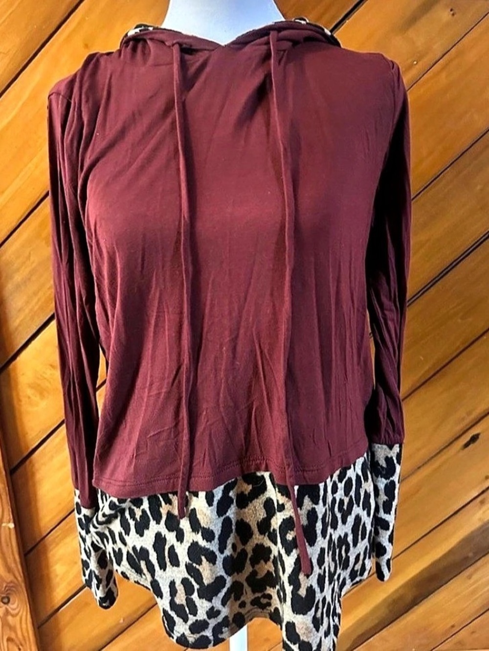 Burgundy Leopard Print Hooded Tunic